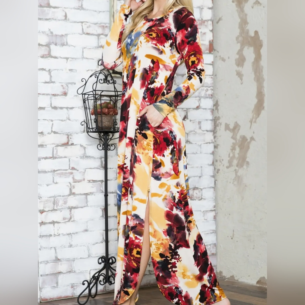 Floral Tie Dye Long Sleeve Maxi Dress